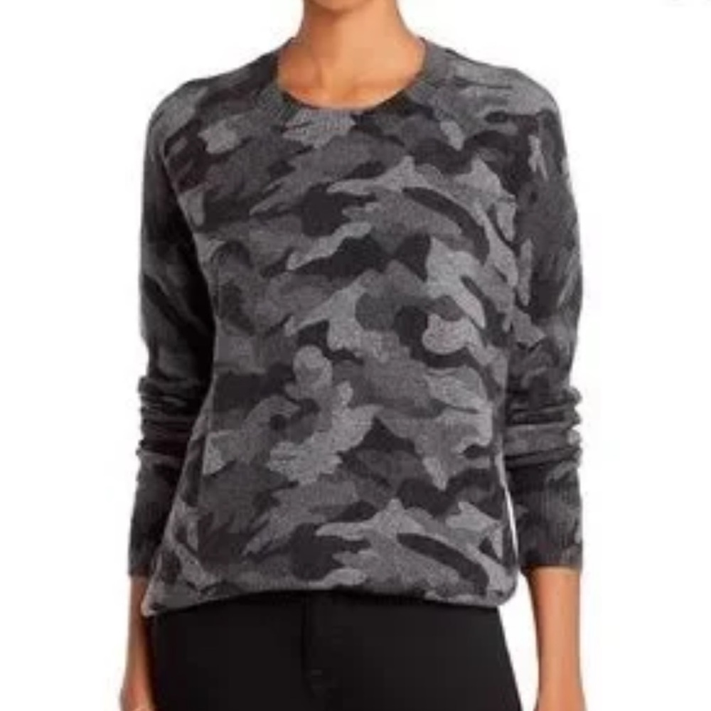 Aqua Grey and Black Camo Pattern Cashmere Sweater